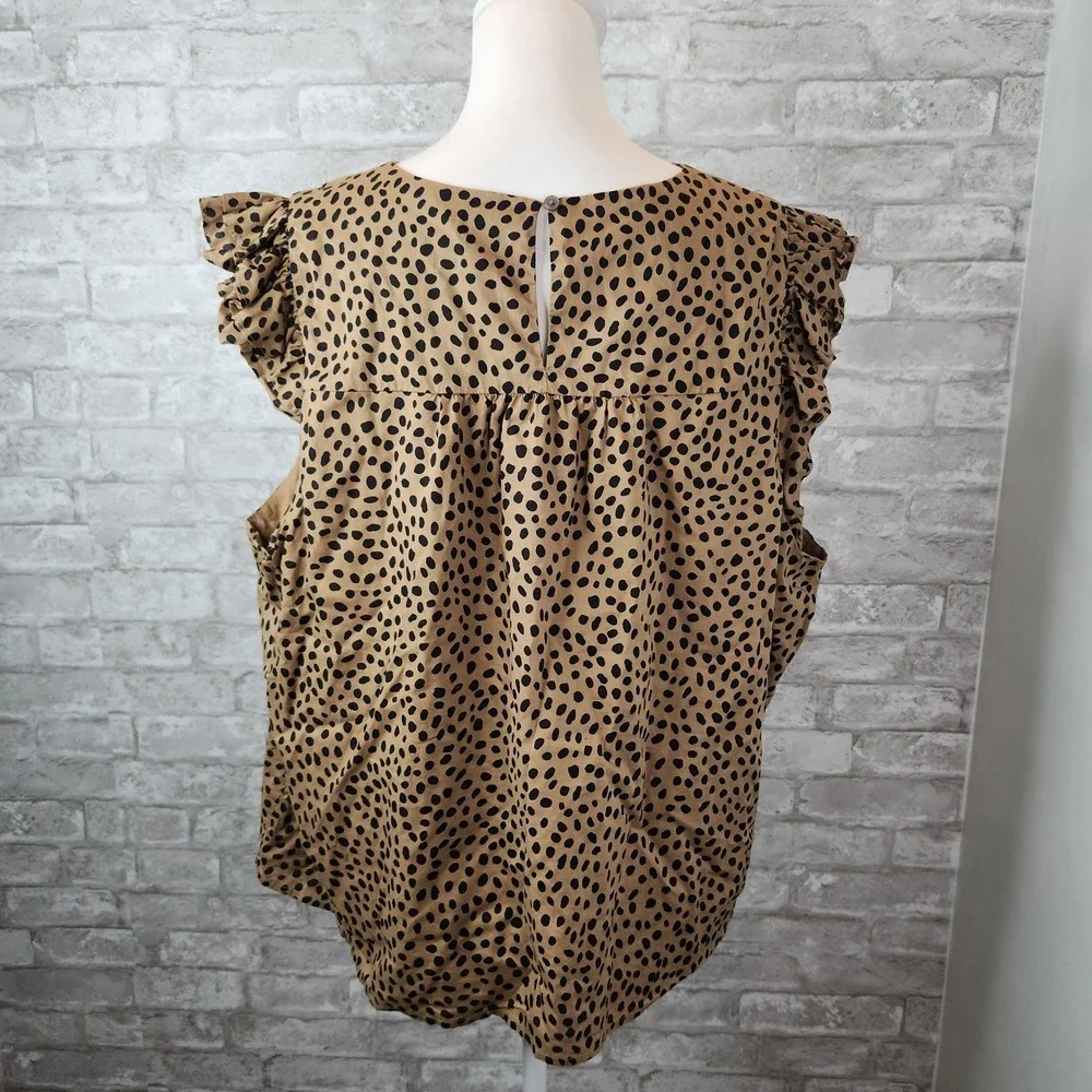 J. Crew Blouse Animal Print Brown Black Flutter Sleeve Top 3X